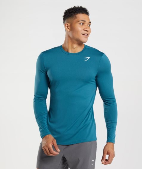 Men's Gymshark Arrival Long Sleeve T-Shirts Blue | NZ 6SMLGQ